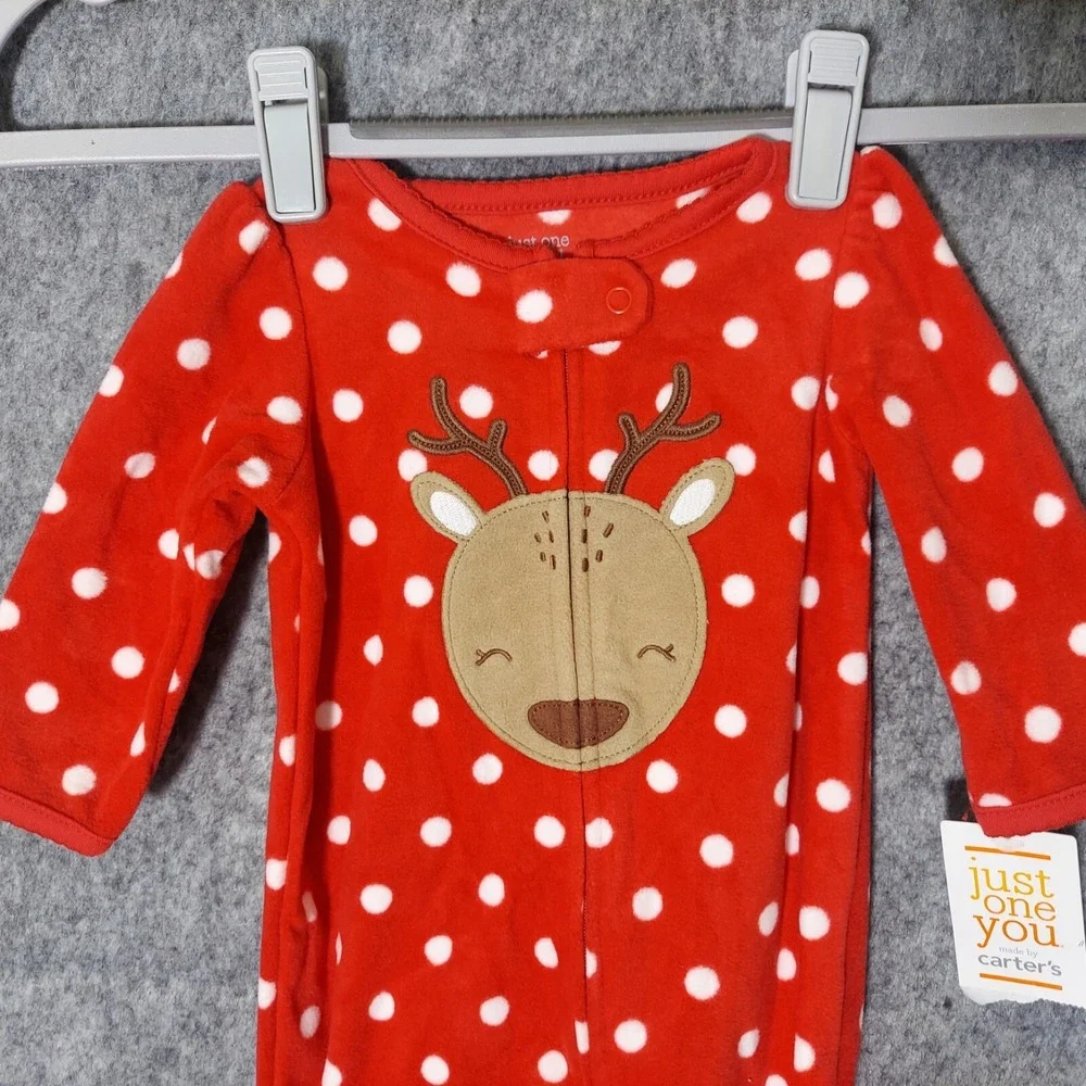 Carters One Piece 3M Embroidery Christmas Reindeer Footie Blanket Sleeper Fleece